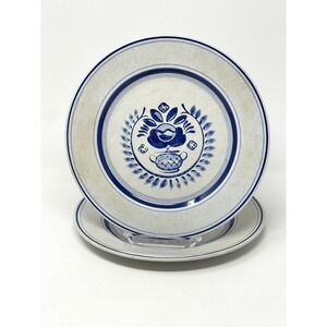 Arabia Finland Blue Rose Dinner Plate Flower 10" Hand Painted Set of 2 Vintage